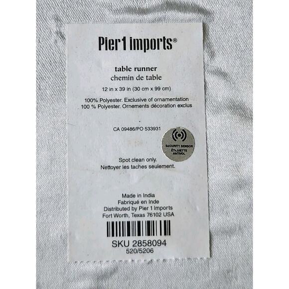 Pier 1 Imports Beaded Table Runner Silver White 39x12" Wedding Holiday Winter - Picture 5 of 5